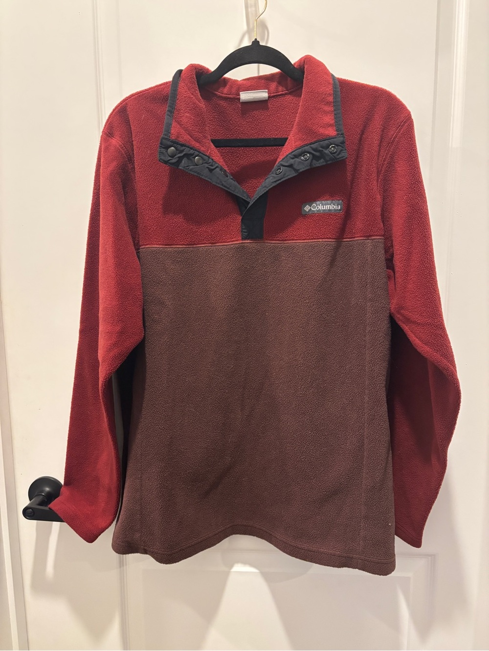 Columbia Two-Tone Red and Brown Quarter-Snap Fleece Pullover